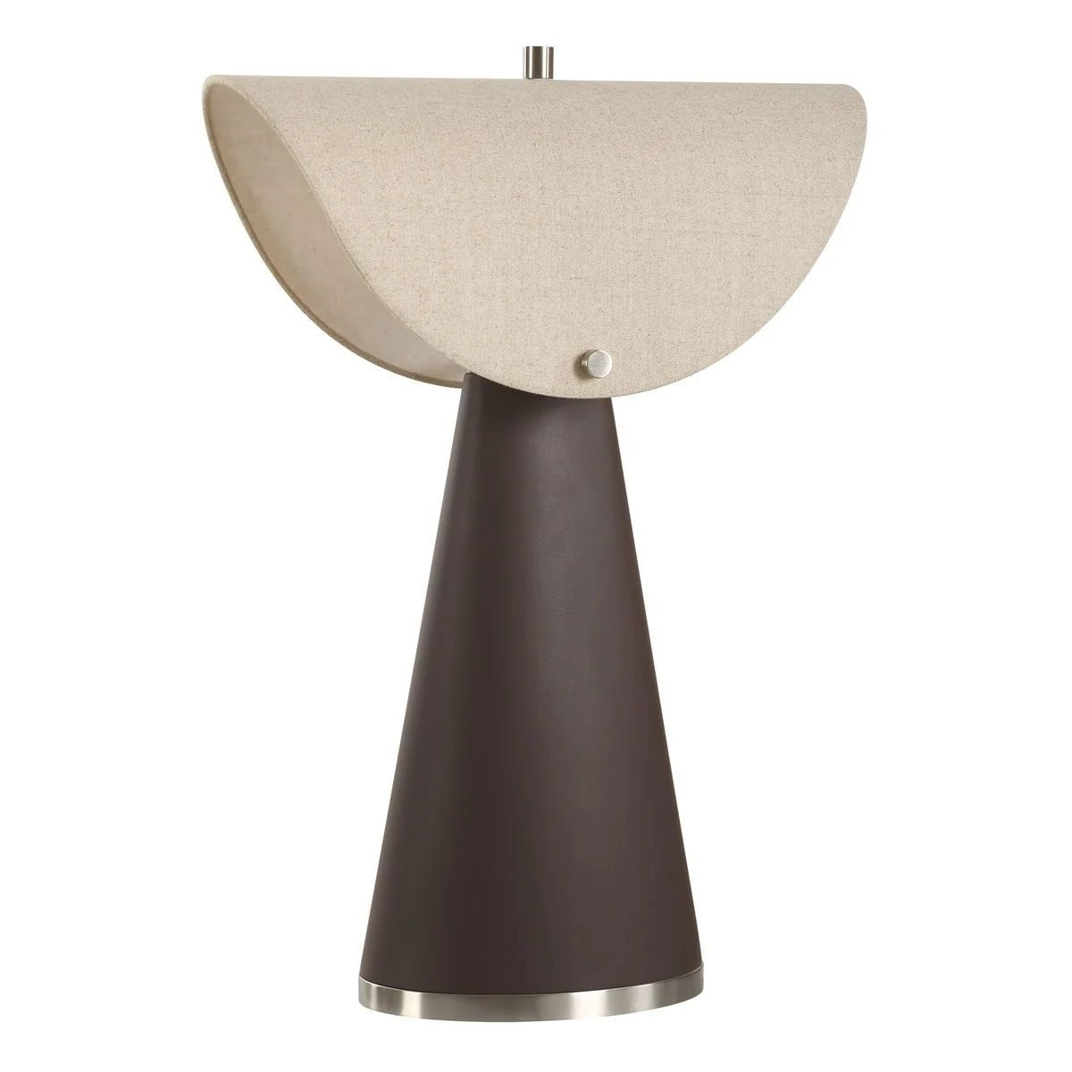 Uttermost Conover Rich Chocolate Vegan Leather Table Lamp With A Unique Shape White Linen Shade - Image 4