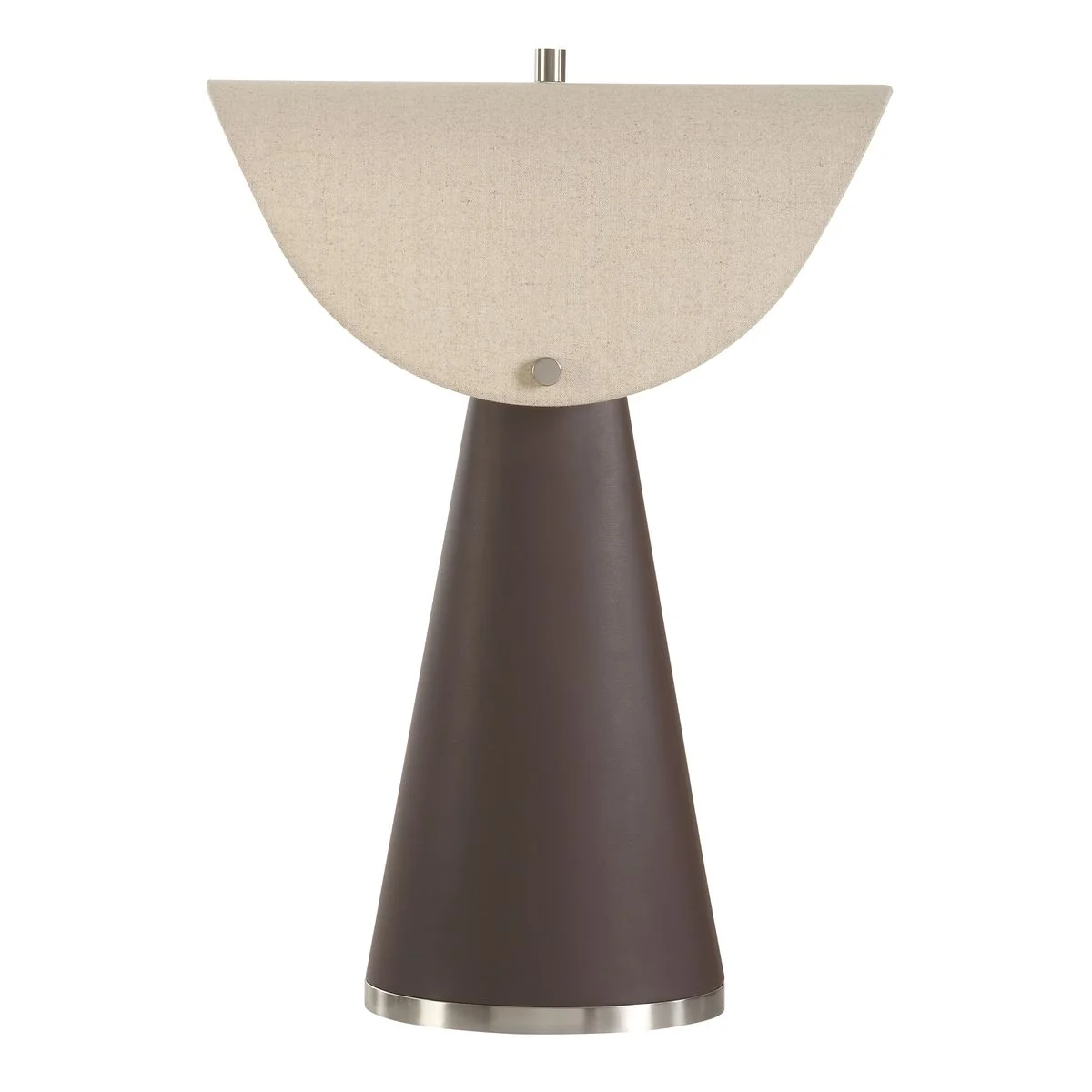 Uttermost Conover Rich Chocolate Vegan Leather Table Lamp With A Unique Shape White Linen Shade - Image 5
