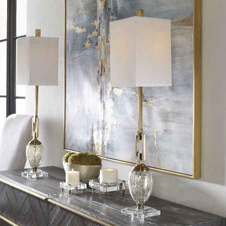 Uttermost Copeland Mercury Glass Buffet Lamp With Off-White Linen Shade
