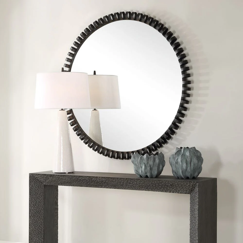 Uttermost Corona Satin Black Iron Round Mirror - Image 2