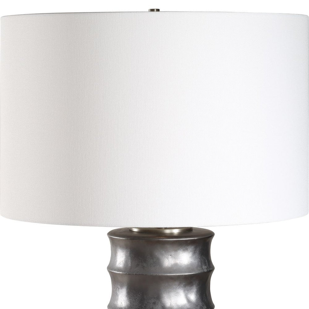 Uttermost Corvair Metallic Dark Bronze Glazed Base Table Lamp With White Linen Drum Shade - Image 5