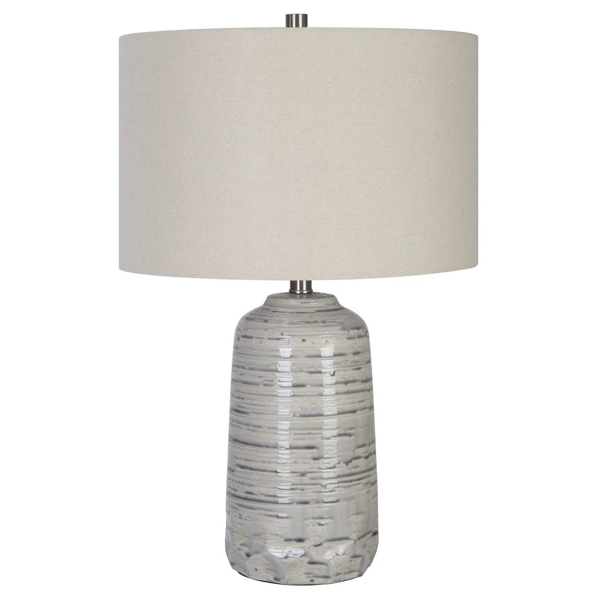 Uttermost Cyclone Ivory and Gray Glazed Ceramic Table Lamp With Light Beige Linen Shade - Image 5