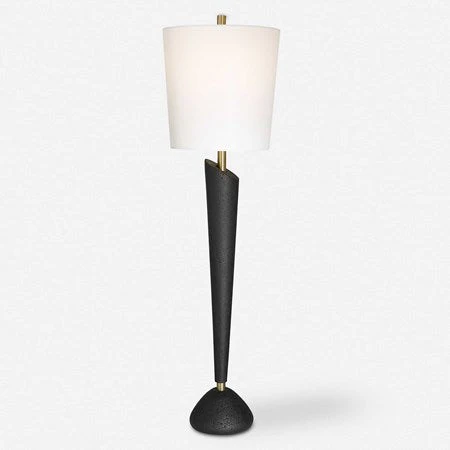 Uttermost Cypher Black Stone Modern Buffet Lamp With White Linen Shade - Image 2