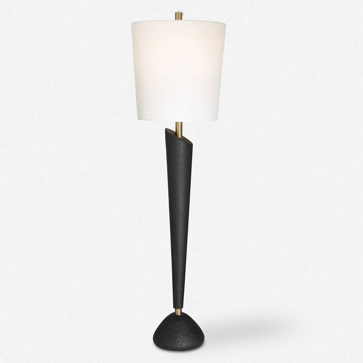 Uttermost Cypher Black Stone Modern Buffet Lamp With White Linen Shade - Image 4