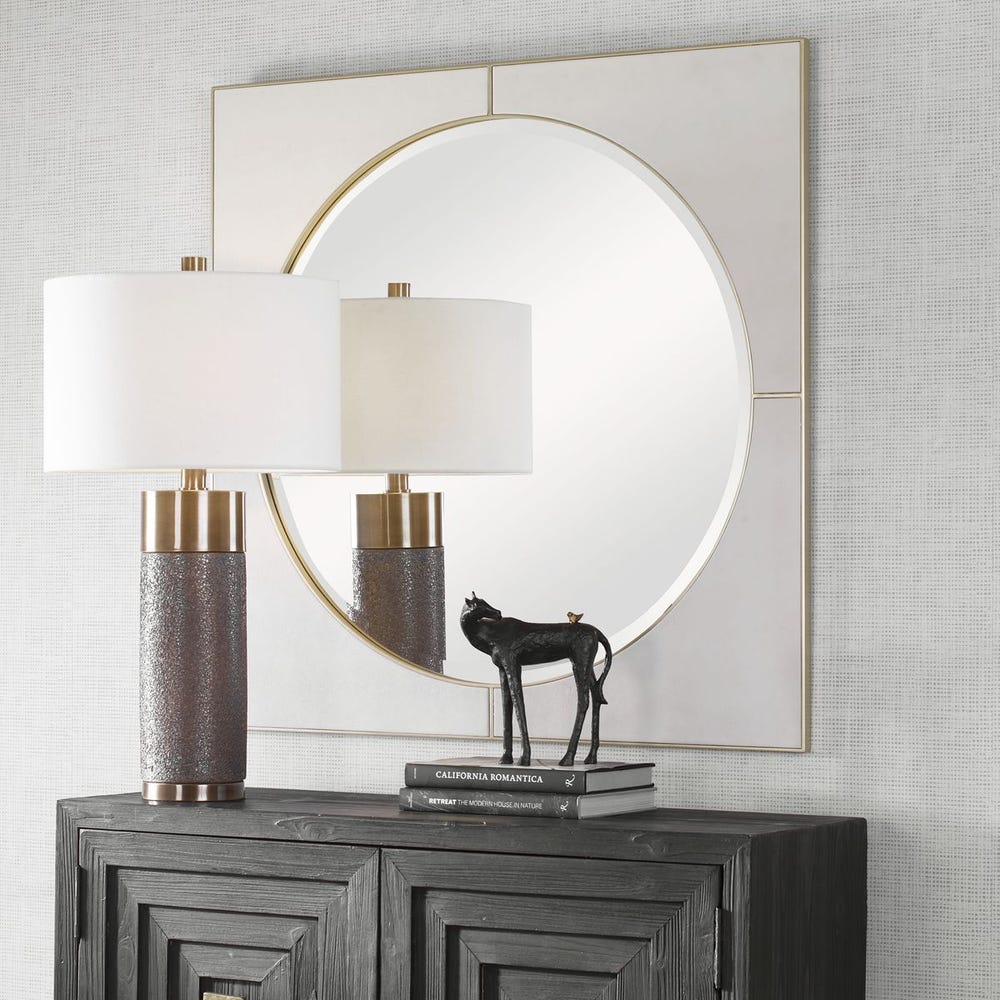 Uttermost Cyprus White Faux Shagreen Leather Wrapped Square Mirror - Image 2