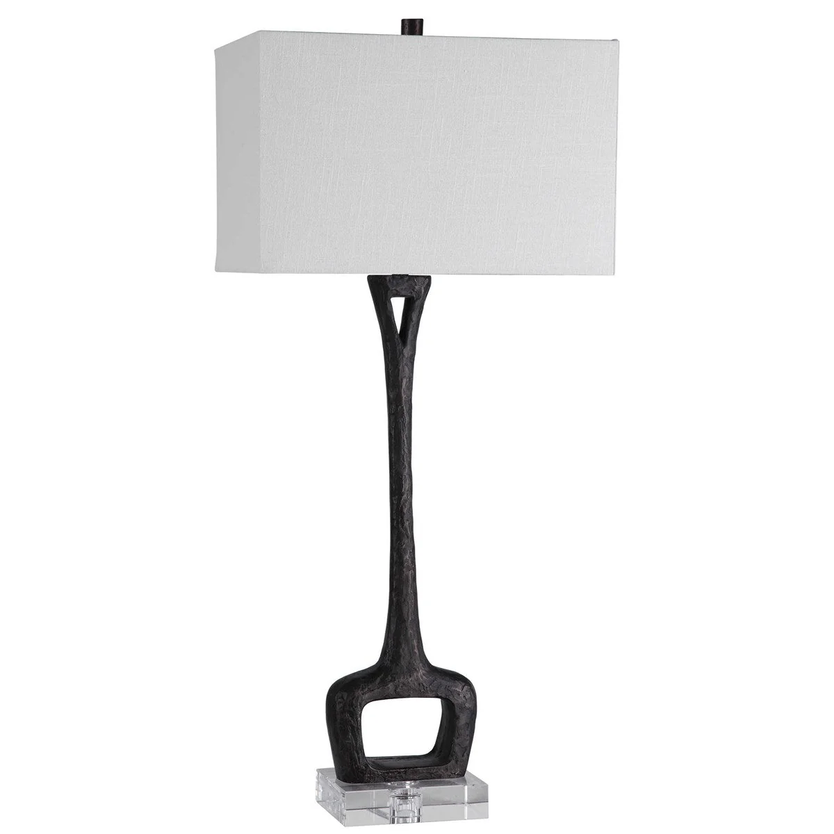 Uttermost Darbie Aged Black Iron Modern Table Lamp With White Linen Shade - Image 4
