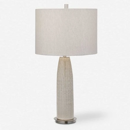 Uttermost Delgado Light Gray Glazed Ceramic Table Lamp With Linen Shade - Image 2