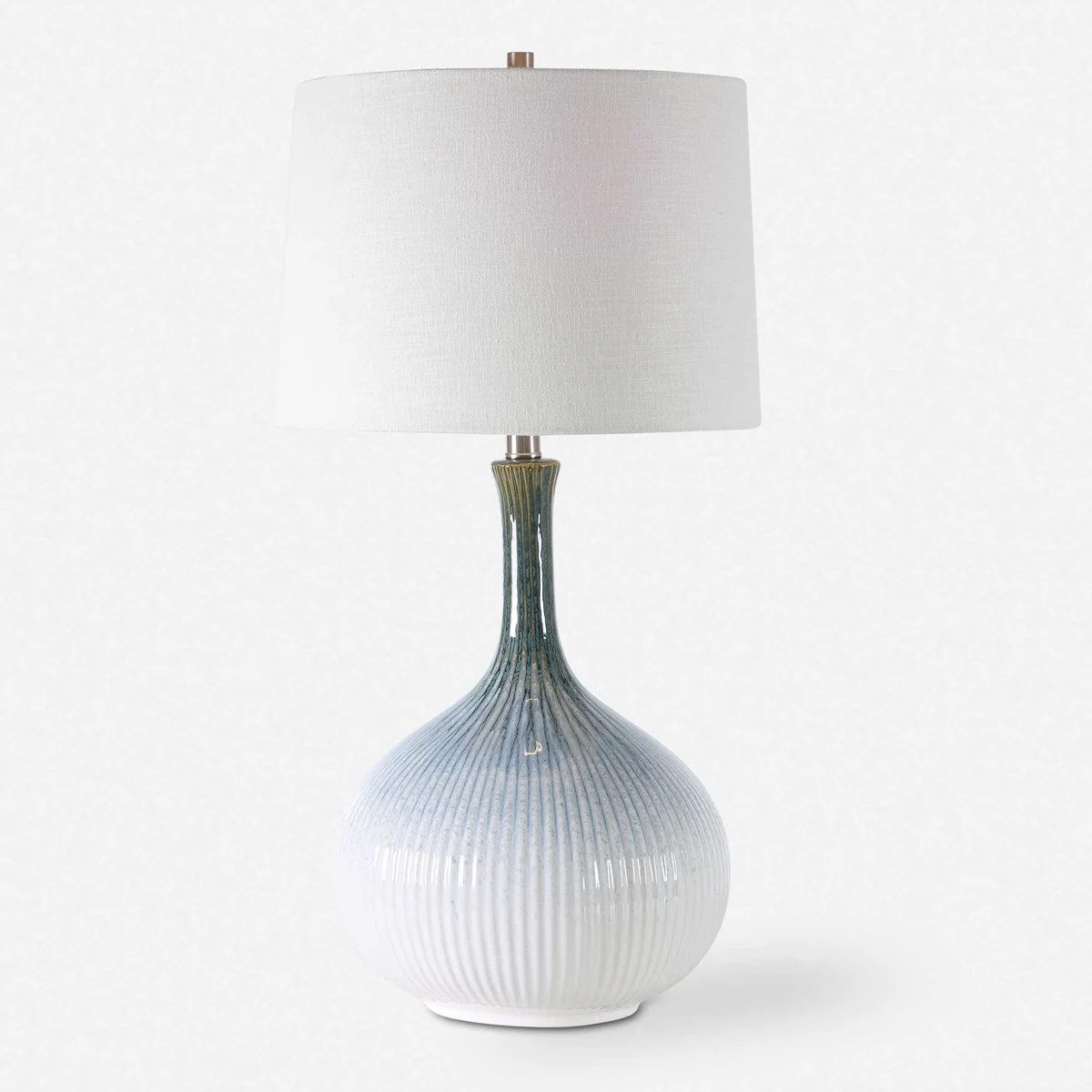 Uttermost Eichler Cream, Light Blue and Indigo Ceramic Table Lamp With Linen Shade - Image 4