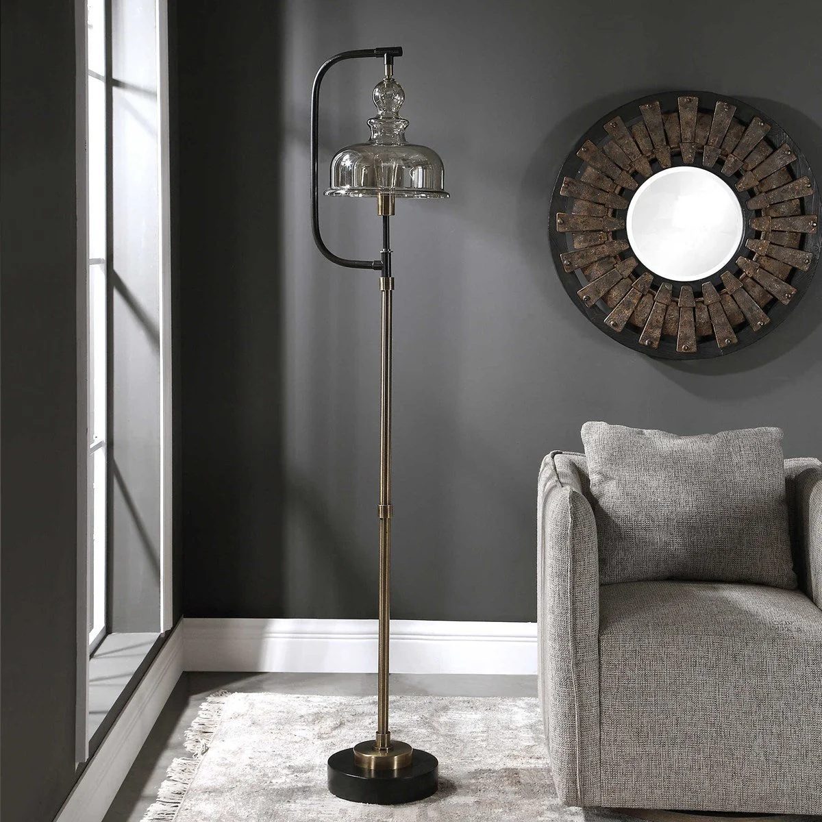 Uttermost Elieser Floor Lamp With Amber Glass Shade - Image 3