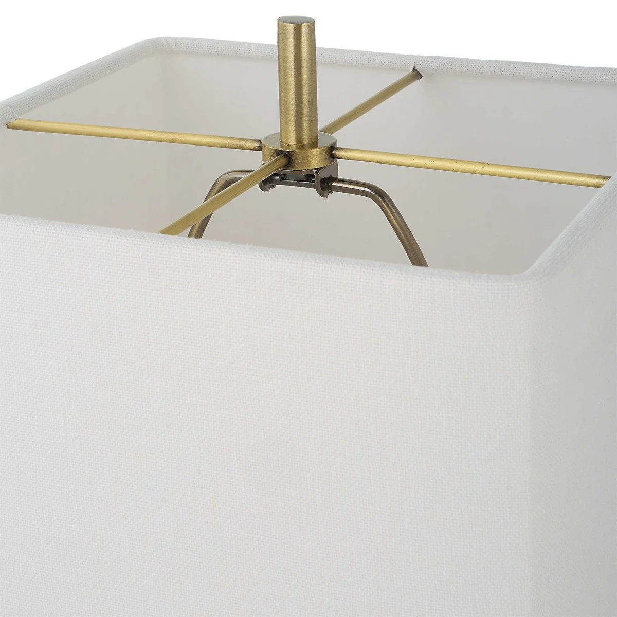 Uttermost Escort Brushed Brass and White Marble Buffet Lamp With Linen Shade - Image 8