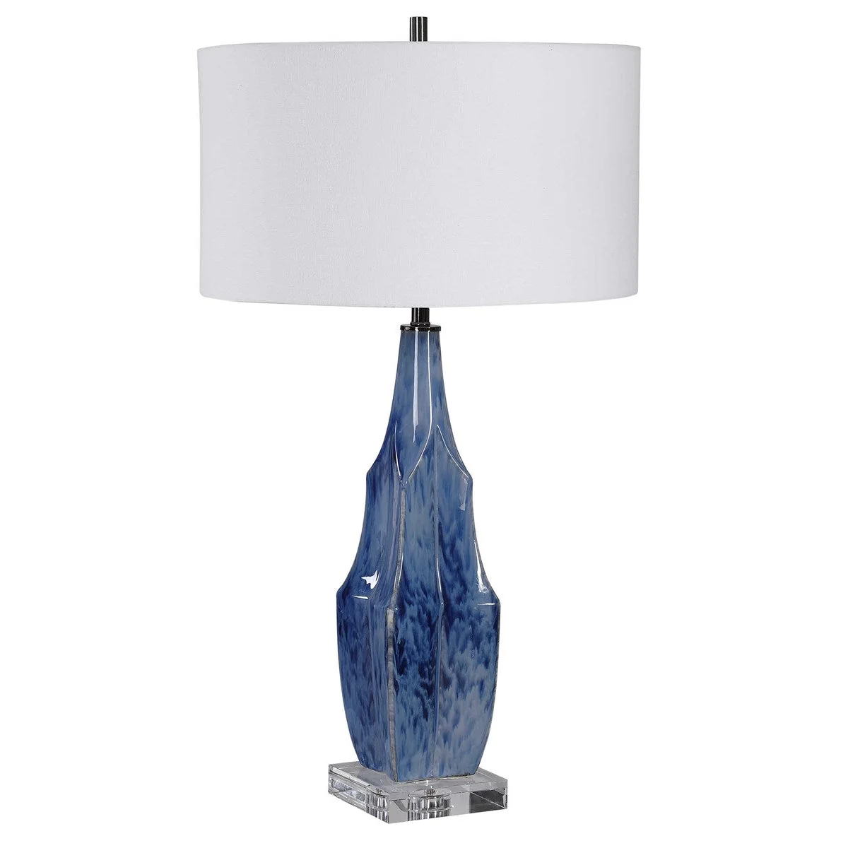 Uttermost Everard Indigo Blue Glazed Ceramic Table Lamp With White Linen Shade - Image 4