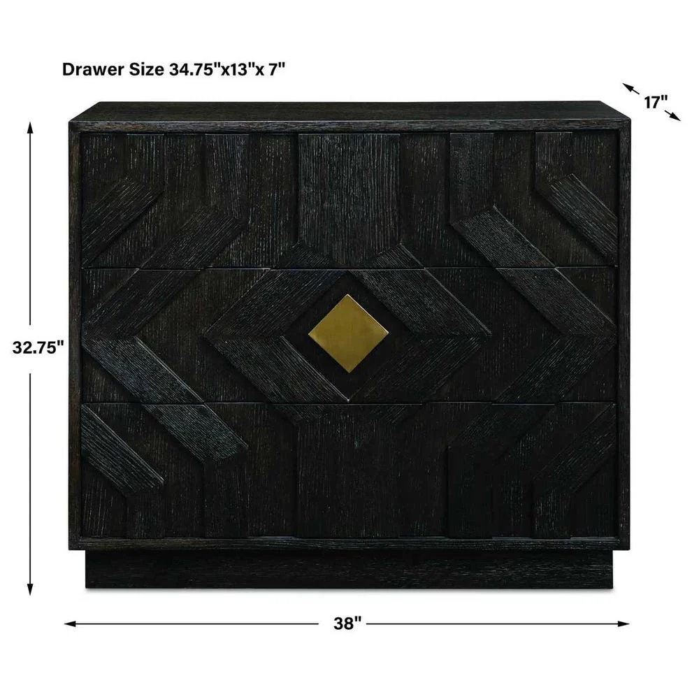 Uttermost Faulkner Chevron Black Oak 3- Drawer Chest - Image 4