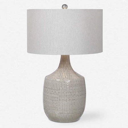 Uttermost Felipe Light Gray Ceramic Table Lamp With Linen Shade - Image 2