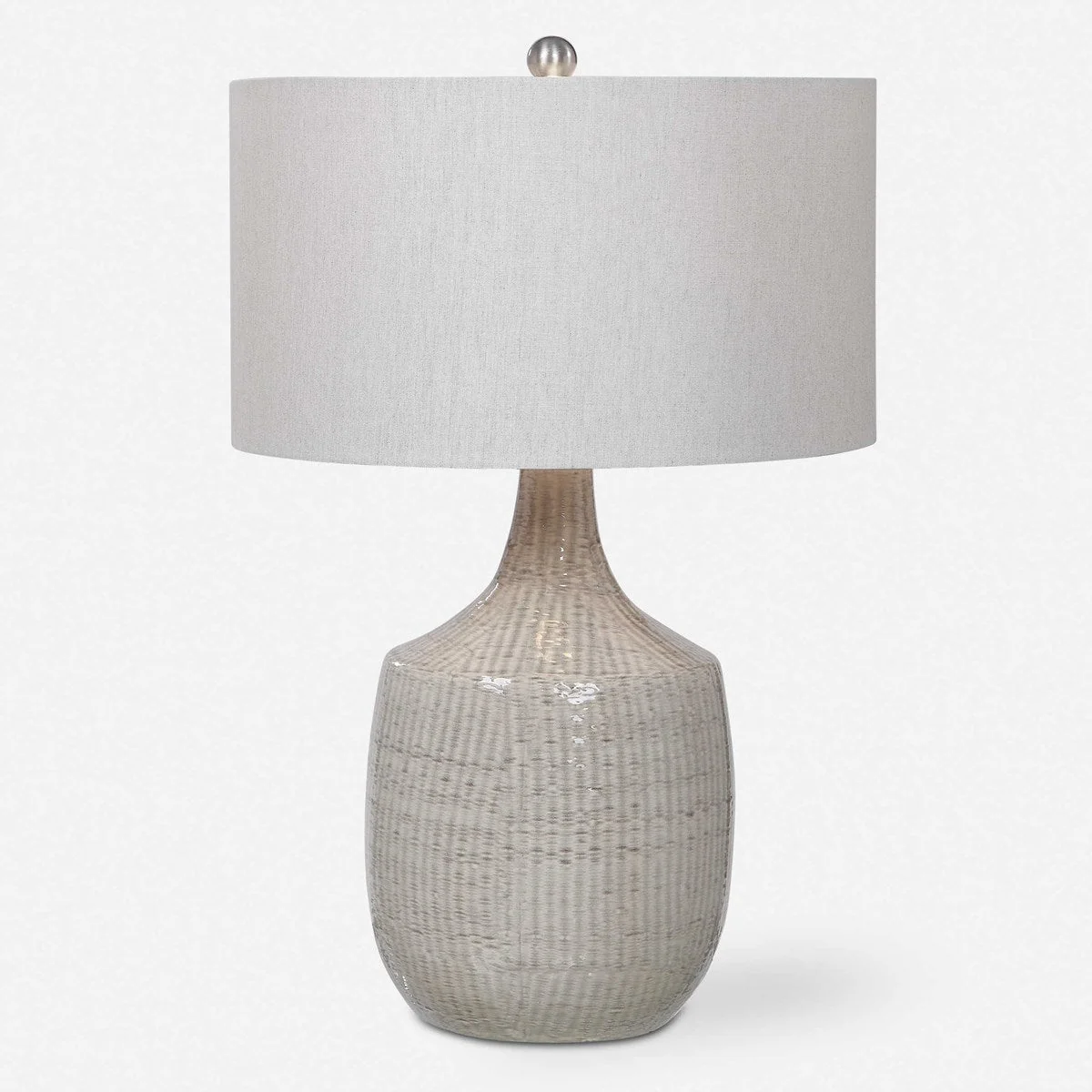 Uttermost Felipe Light Gray Ceramic Table Lamp With Linen Shade - Image 4