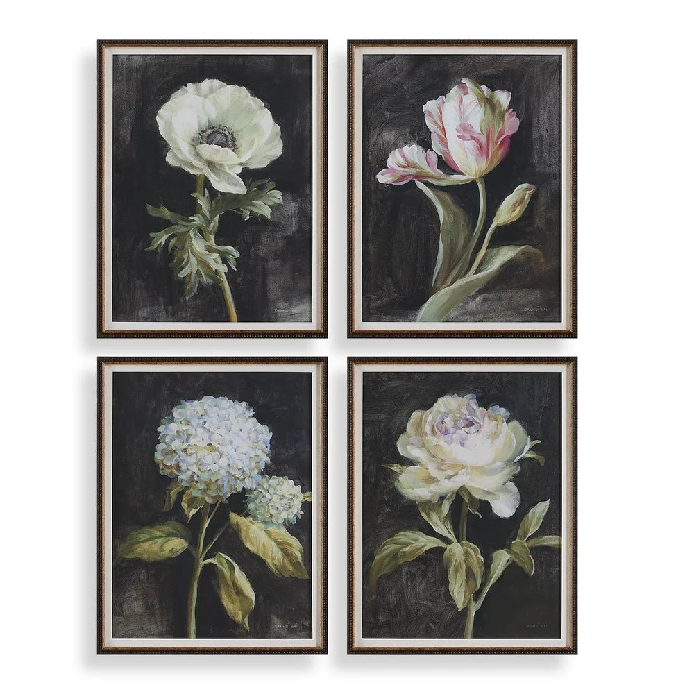 Uttermost Florals On Black Set of 4 Framed Prints - Image 5