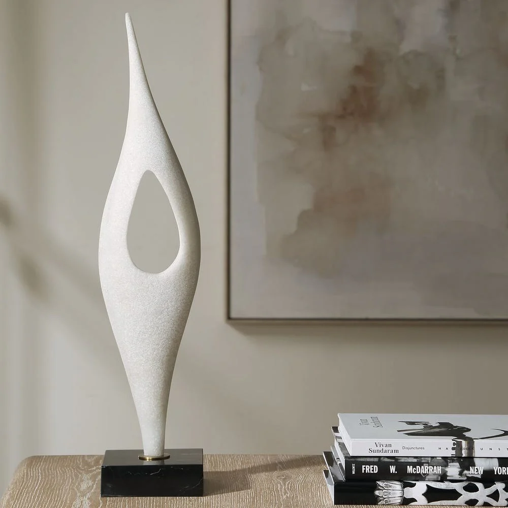 Uttermost Fluid Drop Matte White Stone Sculpture - Image 3