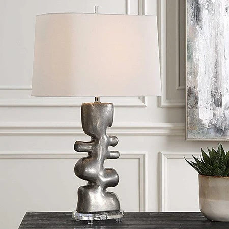 Uttermost Free Flowing Nickel Glaze Table Lamp With White Linen Shade