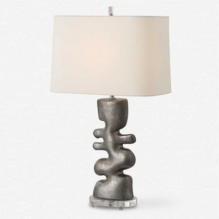 Uttermost Free Flowing Nickel Glaze Table Lamp With White Linen Shade - Image 3