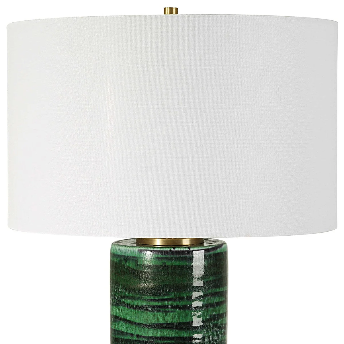 Uttermost Galeno Emerald Green Glazed Ceramic Table Lamp With White Linen Shade - Image 5