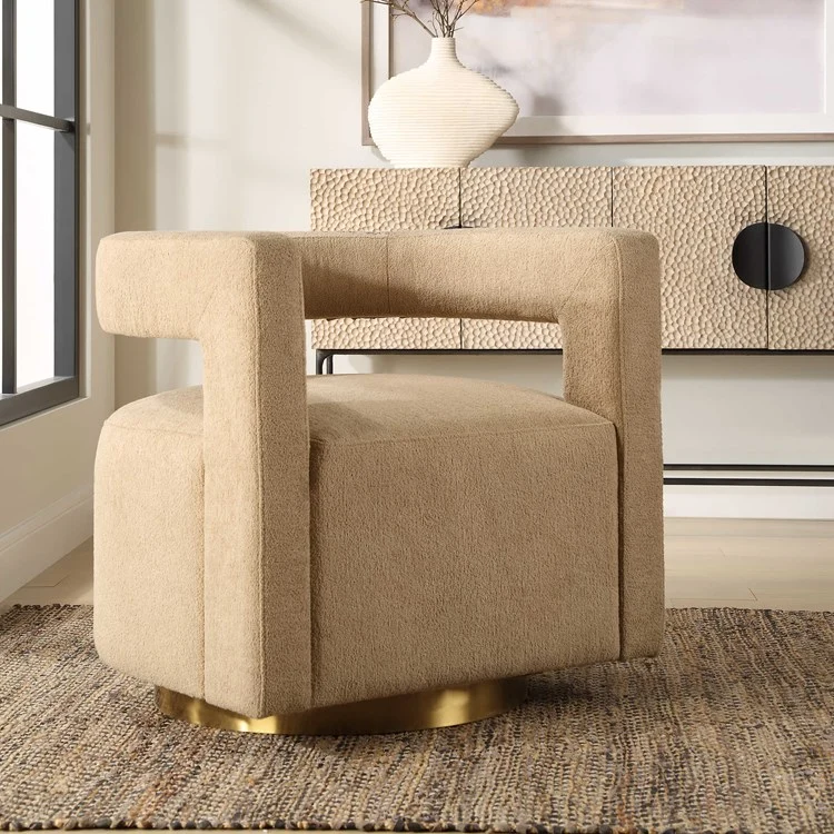 Uttermost Grounded Toast Boucle Fabric Modern Swivel Chair