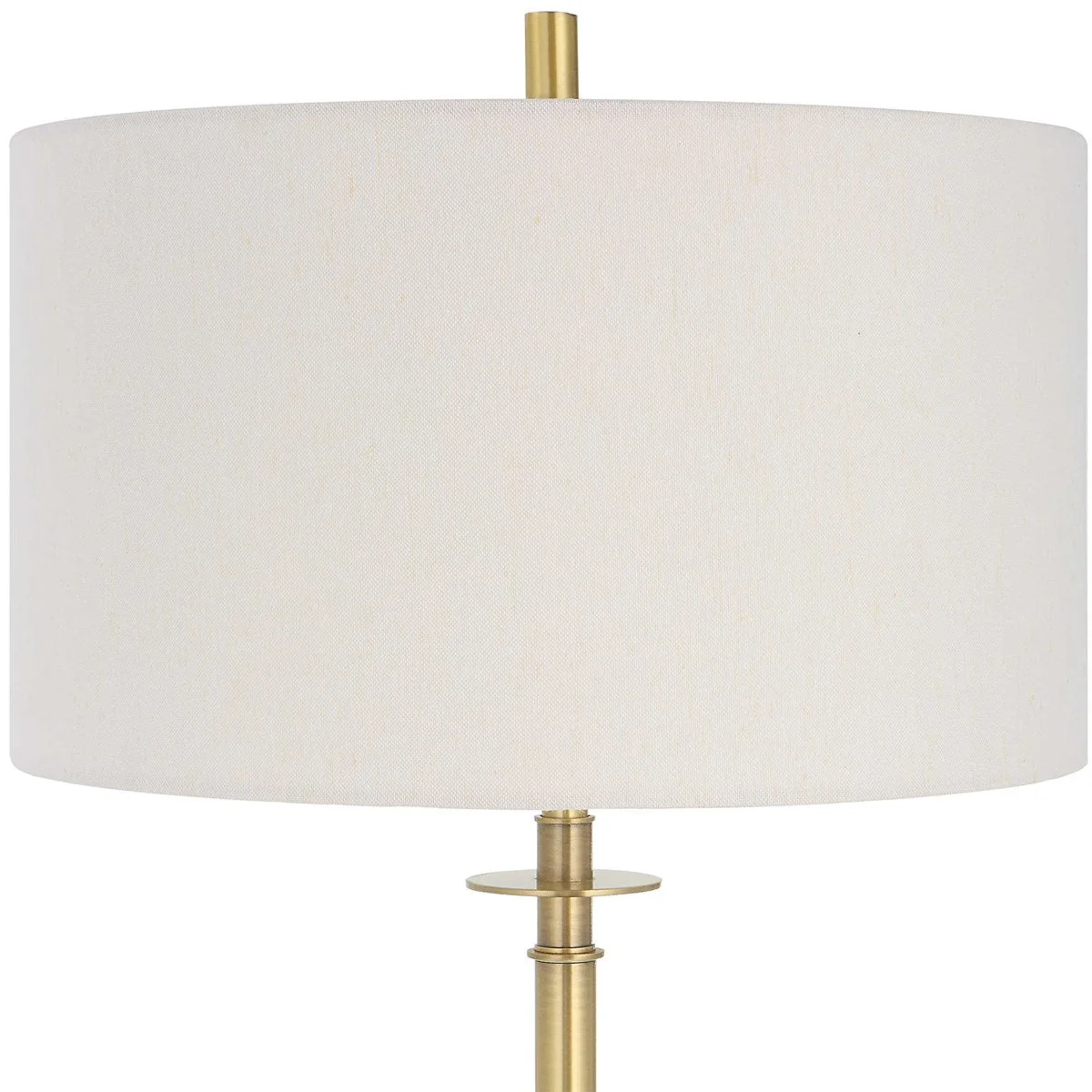 Uttermost Guard Antiqued Brass Iron Floor Lamp With White Linen Shade - Image 5