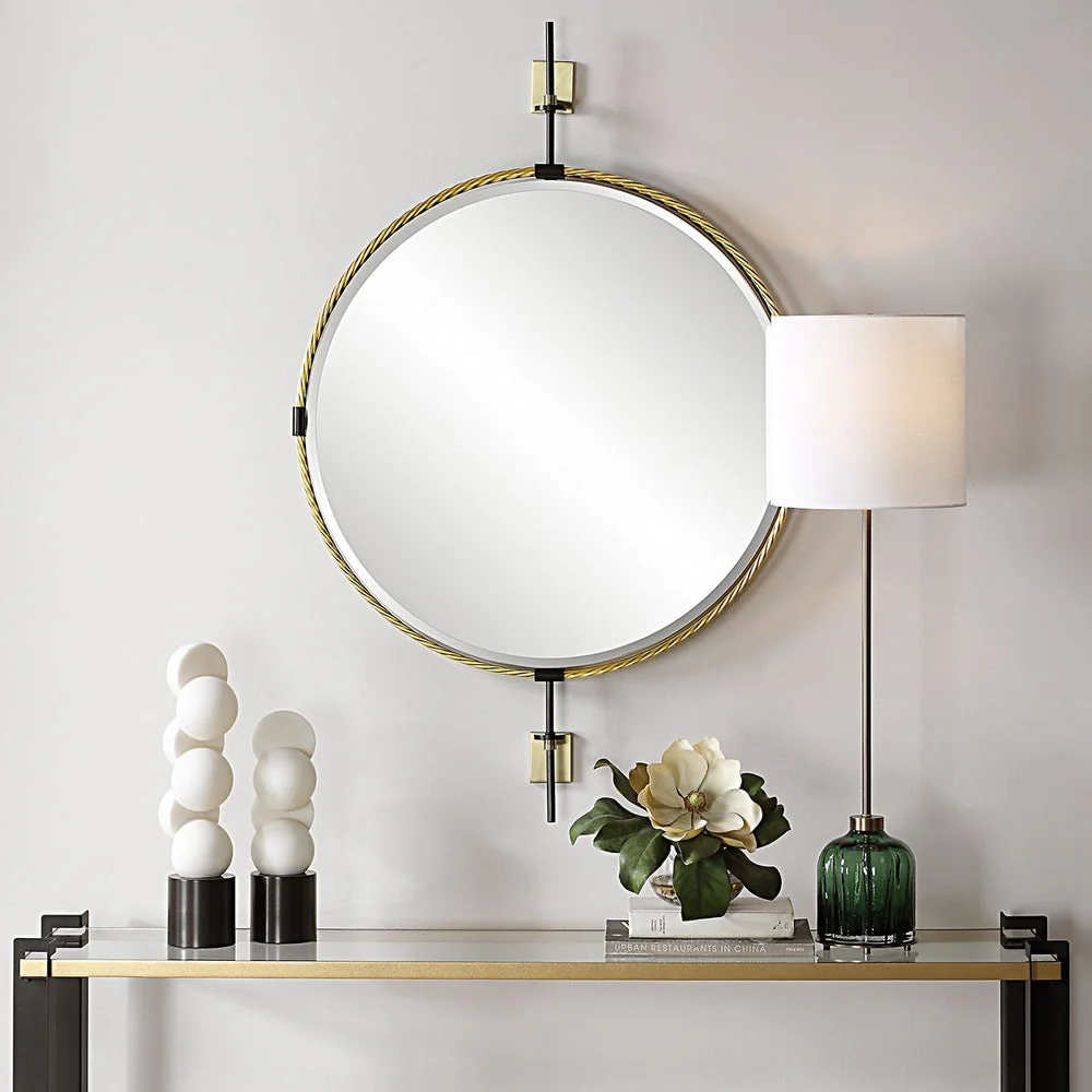 Uttermost Guardrail Twisted Iron Finished Frame Round Mirror