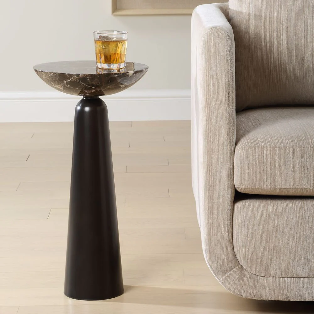 Uttermost Hastings Sleek Iron Accent Table With Brown Marble Surface