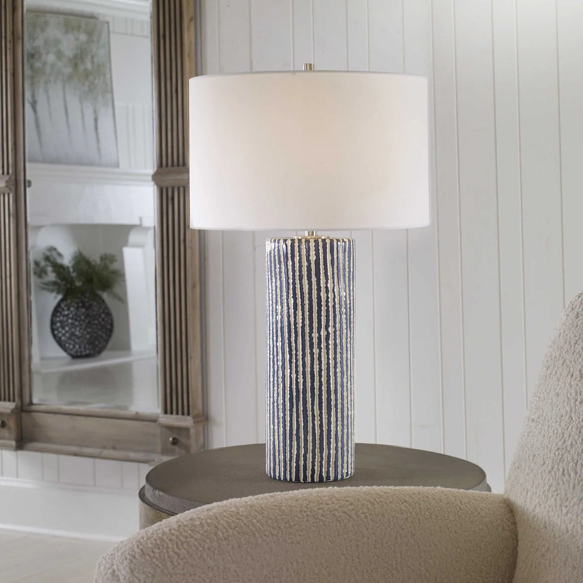 Uttermost Havana Cobalt and Ivory Glazed Ceramic Table Lamp With White Shade - Image 3