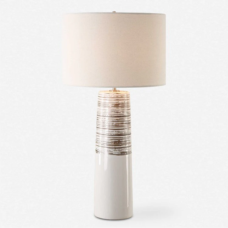 Uttermost Haven White Glazed Ceramic Table Lamp With Linen Shade - Image 4