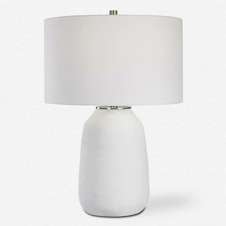 Uttermost Heir Matte Chalk White Ceramic Table Lamp With White Shade - Image 3