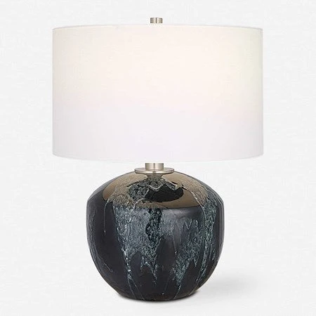 Uttermost Highlands Deep Emerald Green Glazed Ceramic Table Lamp With White Shade - Image 2
