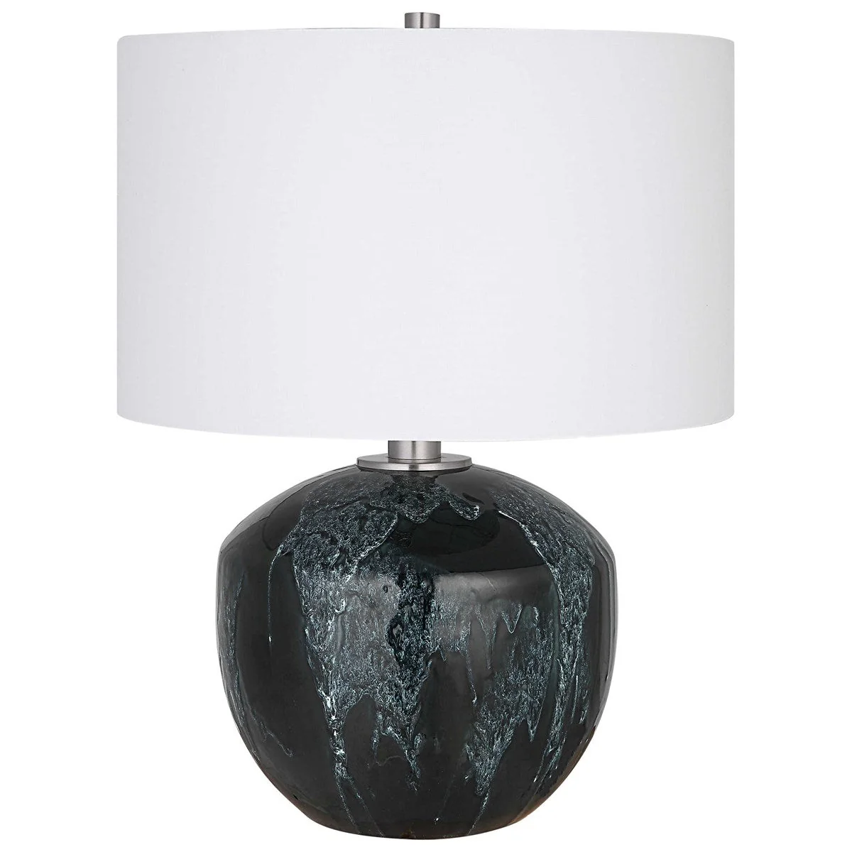 Uttermost Highlands Deep Emerald Green Glazed Ceramic Table Lamp With White Shade - Image 3
