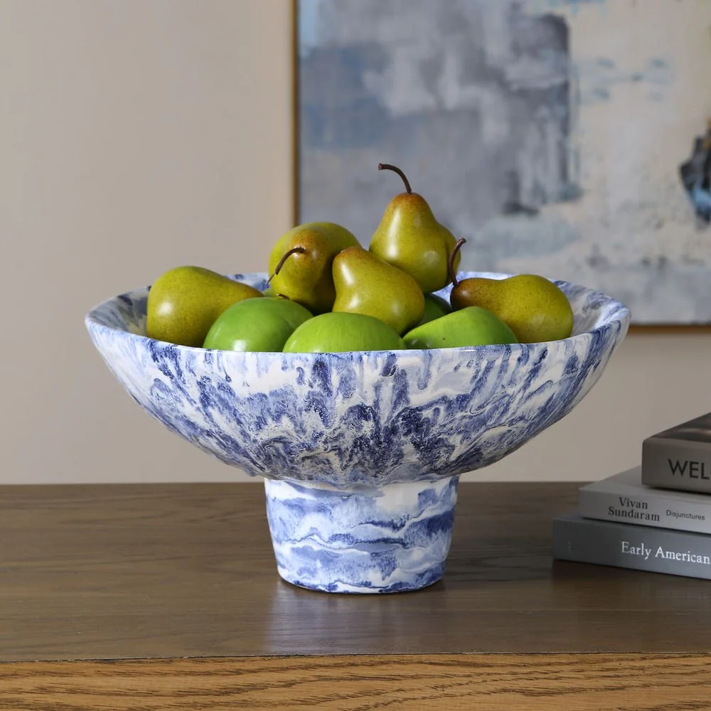 Uttermost Indigo Marble Ceramic Pedestal Bowl