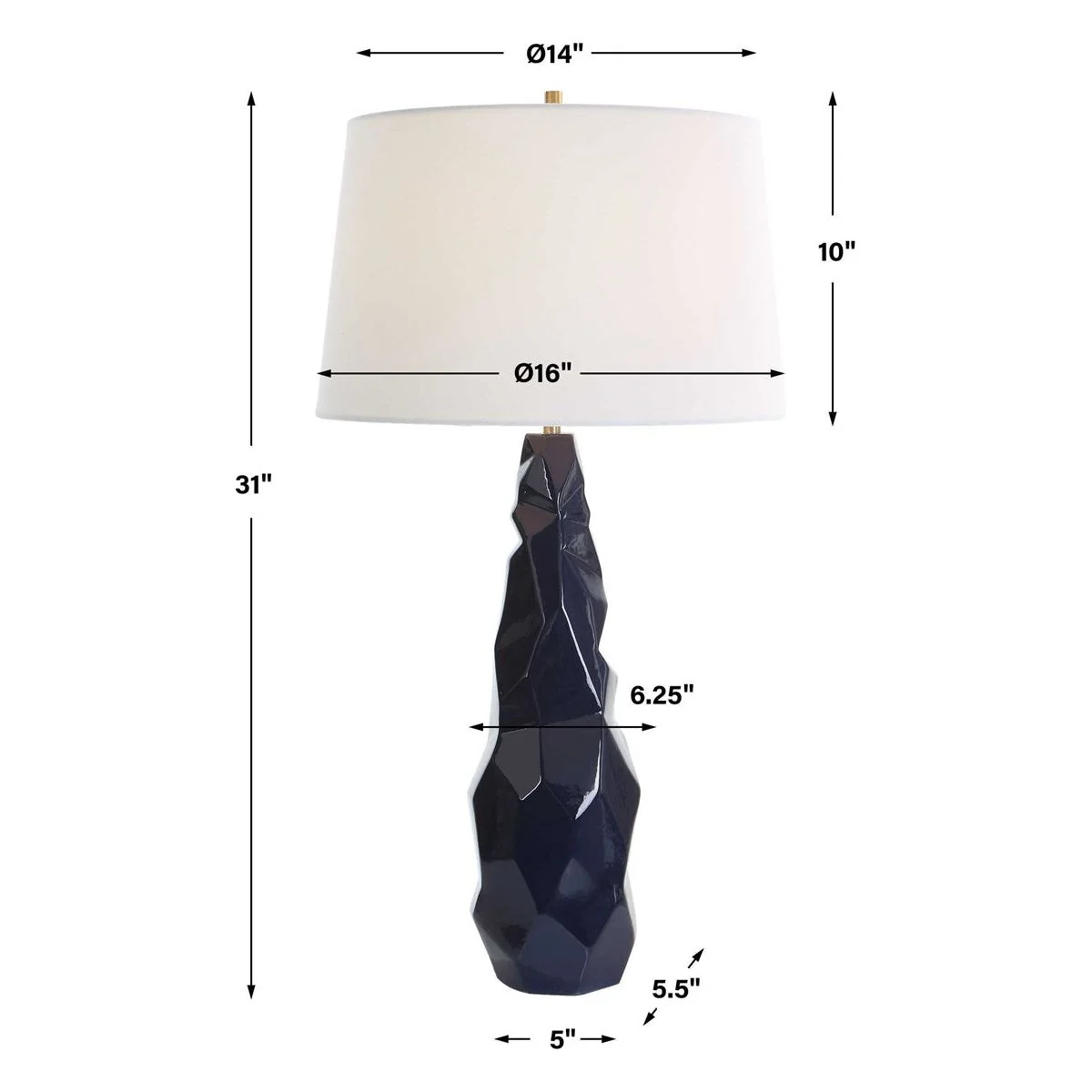 Uttermost Kavos Navy Blue Gloss Glazed Ceramic Table Lamp With White Linen Shade - Image 8