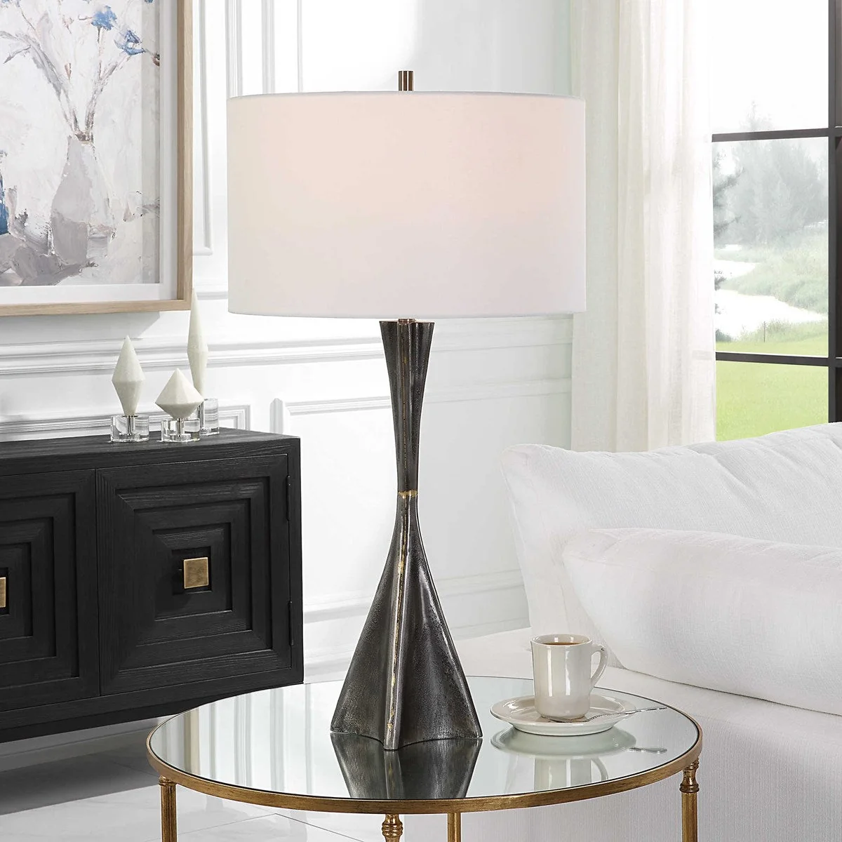 Uttermost Keiron Cast Iron Table Lamp With White Linen Shade - Image 3