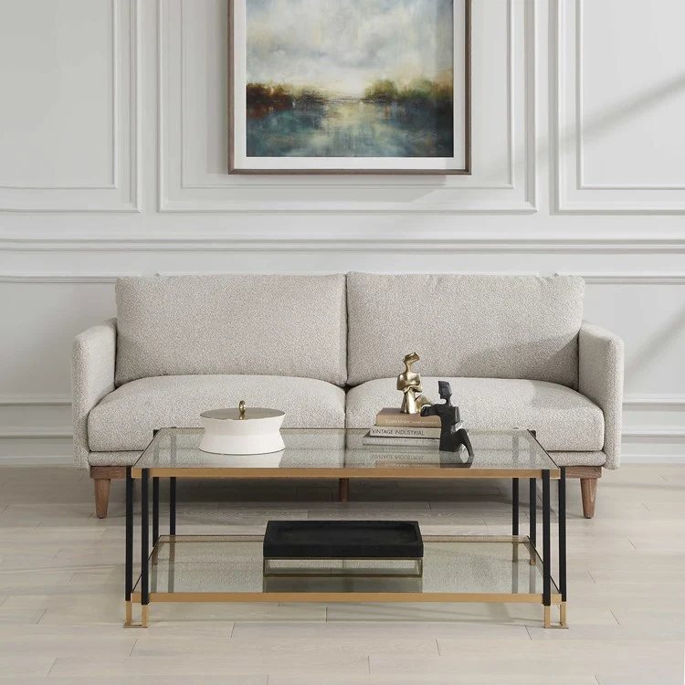 Uttermost Kentmore Glass Top With Matte Black and Brushed Gold Iron Coffee Table - Image 3
