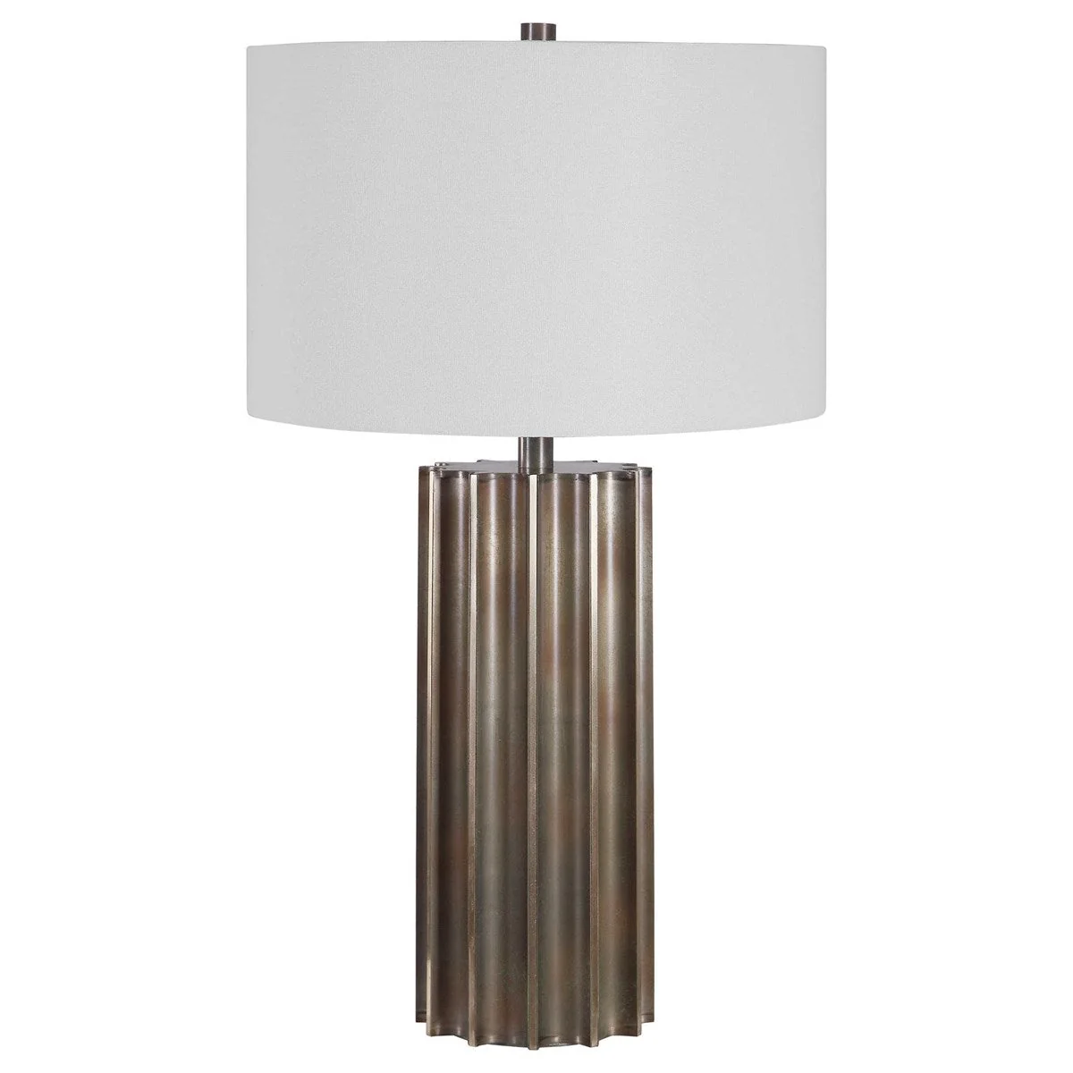 Uttermost Khalio Aged Gunmetal Fluted Table Lamp With White Linen Shade - Image 4