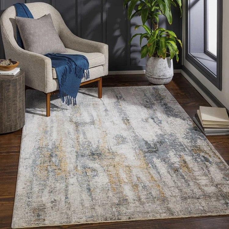 Uttermost Ladoga Beige, Cream, Gray and Denim Blue Modern Abstract Rug ~ 5' x 7'5"