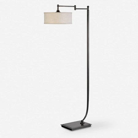 Uttermost Lamine Dark Bronze Floor Lamp With Beige Linen Shade - Image 3