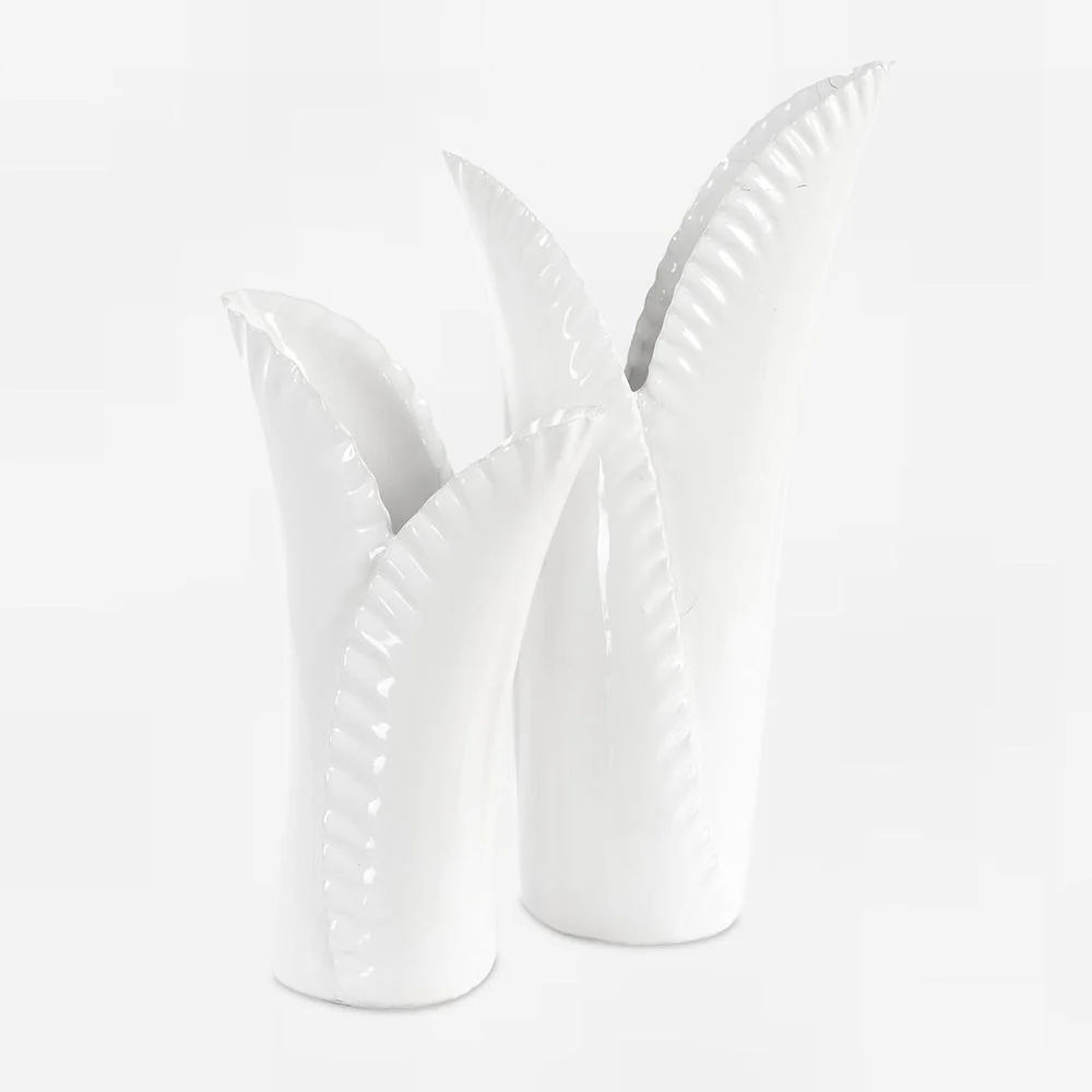 Uttermost Leafscape Set Of Two White Ceramic Vases - Image 2