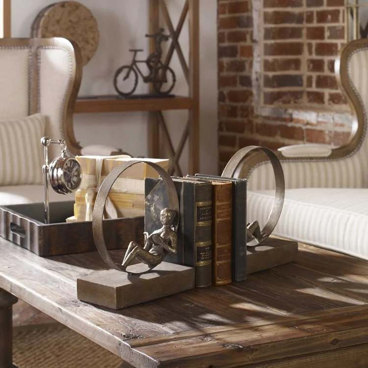 Uttermost Lounging Reader Antiqued Silver Leaf Bookends - Image 3