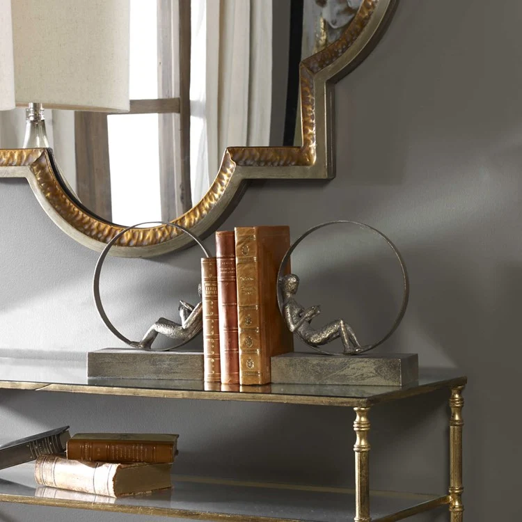 Uttermost Lounging Reader Antiqued Silver Leaf Bookends - Image 4
