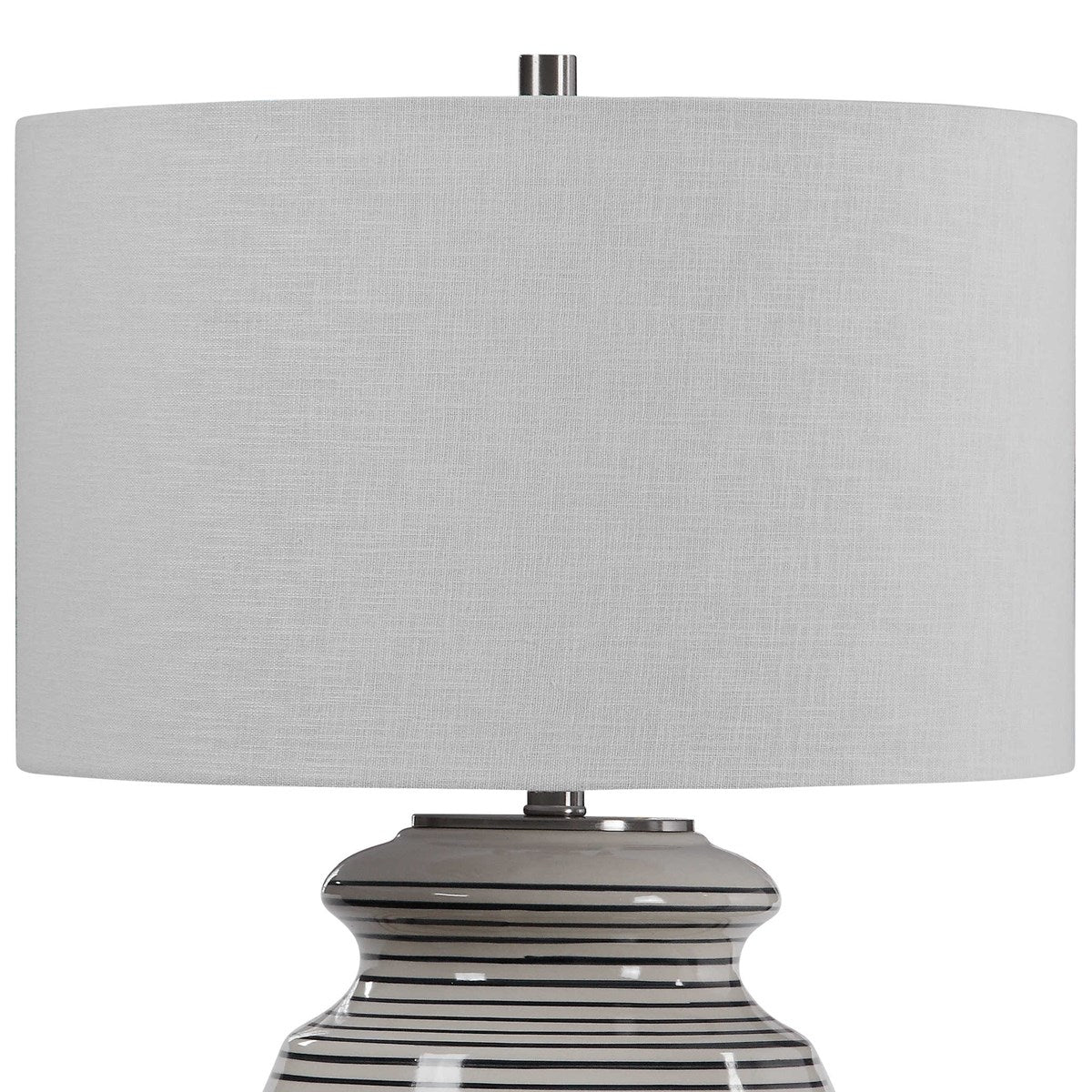 Uttermost Marisa Off-White and Navy Blue Striped Ceramic Table Lamp With White Linen Shade - Image 5