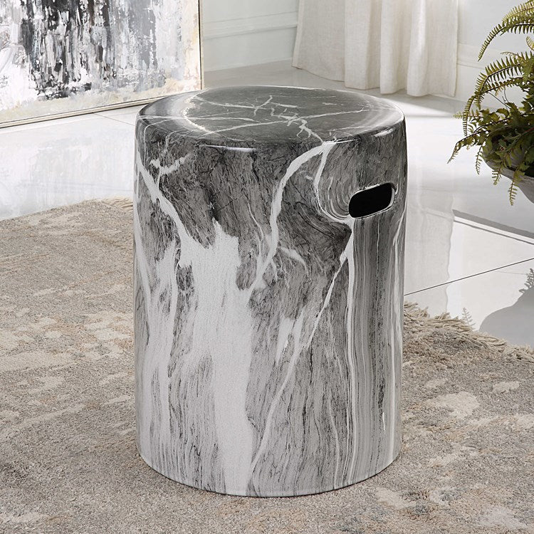 Uttermost Marvel Black & White Marbled Finish Ceramic Garden Stool - Image 4