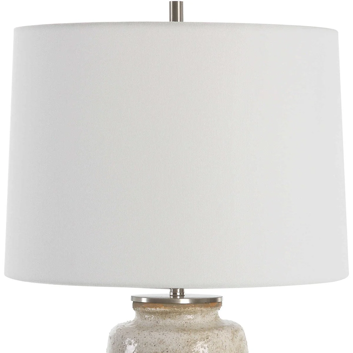 Uttermost Medan Taupe and Dove Gray Glazed Ceramic Table Lamp With White Linen Shade - Image 4