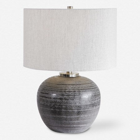 Uttermost Mikkel Charcoal Glazed Textured Ceramic Table Lamp With Oatmeal Linen Shade - Image 3