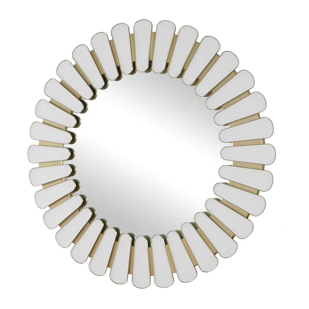 Uttermost Miran White Glass With Antique Gold Frame Round Mirror - Image 4