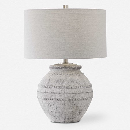 Uttermost Montsant Ivory Stone and Aged Gray Ceramic Table Lamp With Linen Shade - Image 2