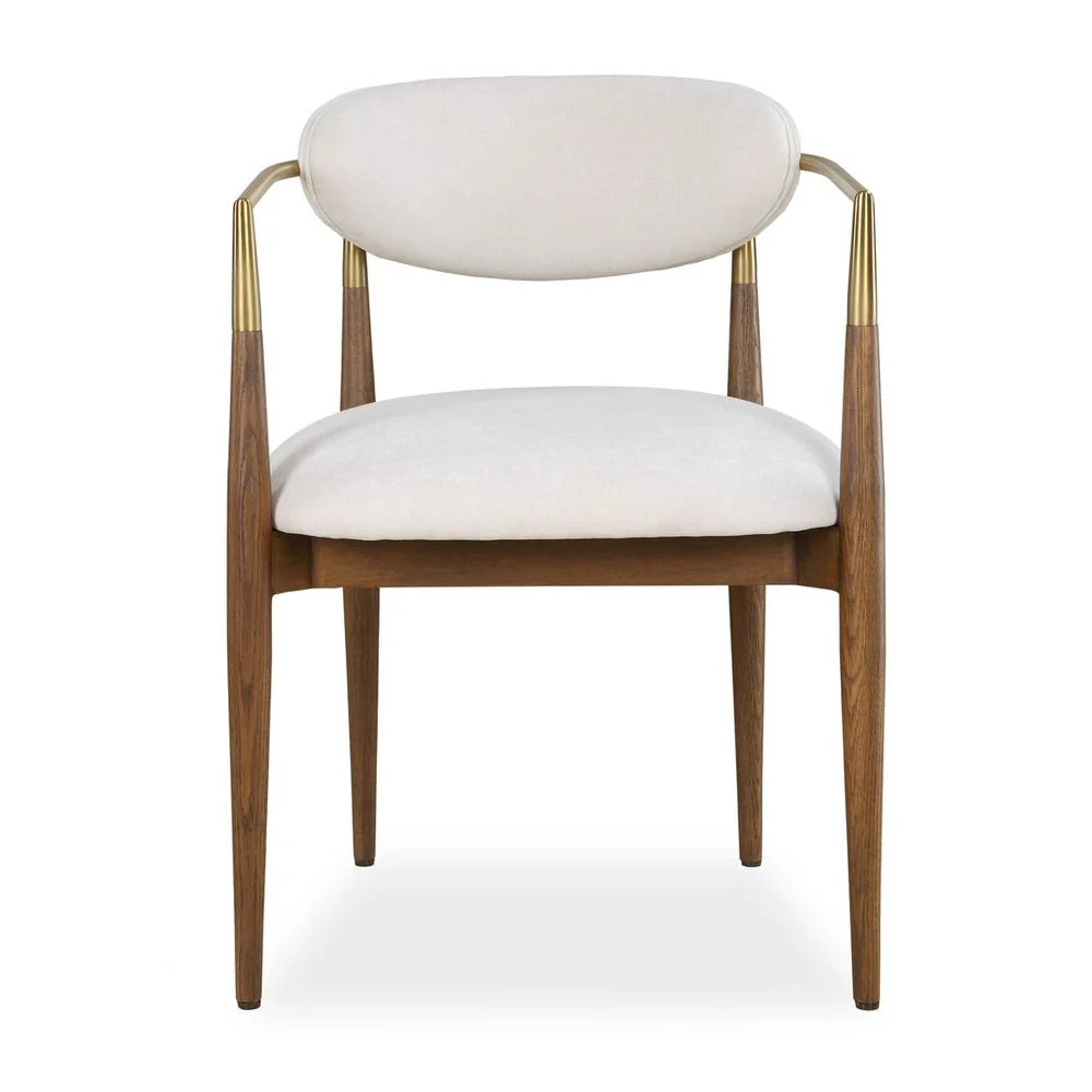 Uttermost Moxie Off- White Velvet With Natural Walnut Frame Dining Arm Chair - Image 2