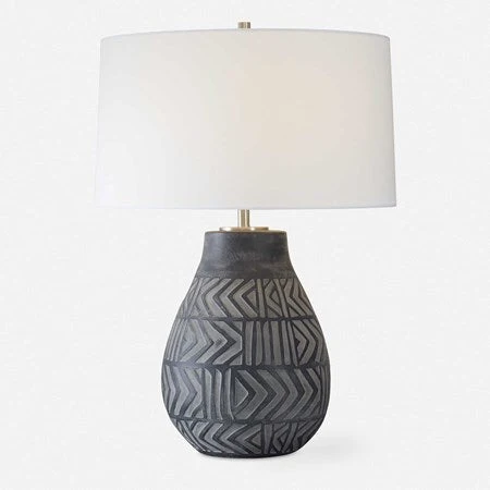 Uttermost Natchez Charcoal Ceramic Table Lamp With White Linen Shade - Image 2